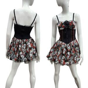 Lip Service Skulls & Roses Dress Up Costume Cosplay Mini Dress Size M